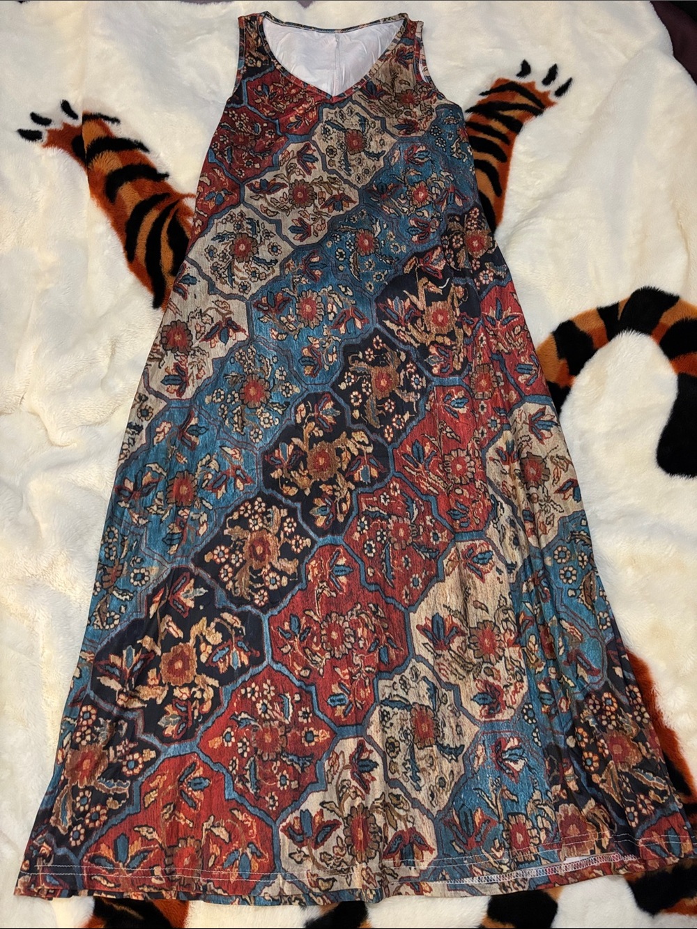Bohemian Floral Patchwork Dress - Red Blue Multi